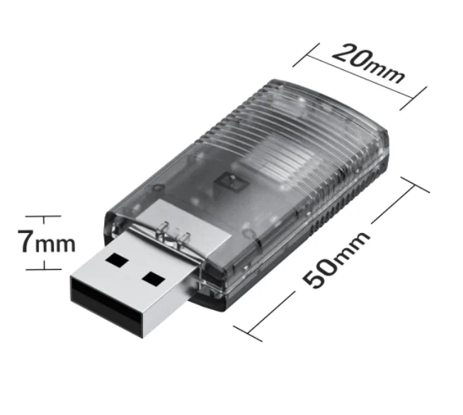 Kompakter Technaxx TX-346 CarPlay Adapter mit dargestellten Geräteabmessungen