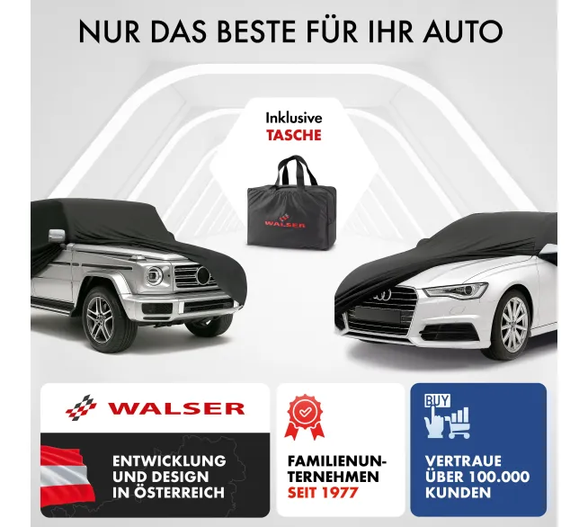 WALSER Indoor Stretch Plus Autoabdeckung als passgenauer Staubschutz in der Garage
