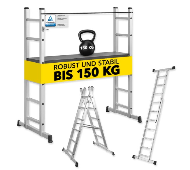 Walter-Werkzeuge_Aluminium-Leitergeruest-3in1_26369860-1 WALTER WERKZEUGE Aluminium-Leitergerüst 3in1