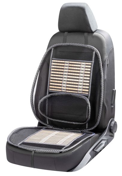 WALSER Atmungsaktive Bambus-Sitzauflage mit Lordosenstütze, Auto-Sitzauflage beige/schwarz, 1 Stück