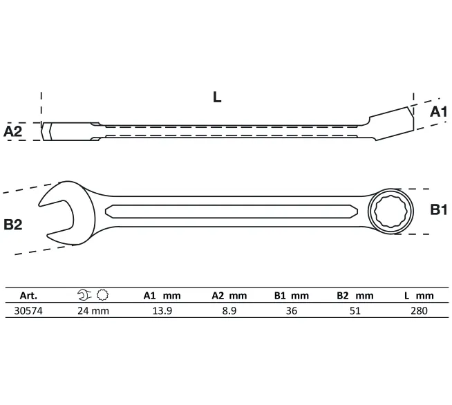 BGS TECHNIC Maul-Ringschlüssel 24mm 15°