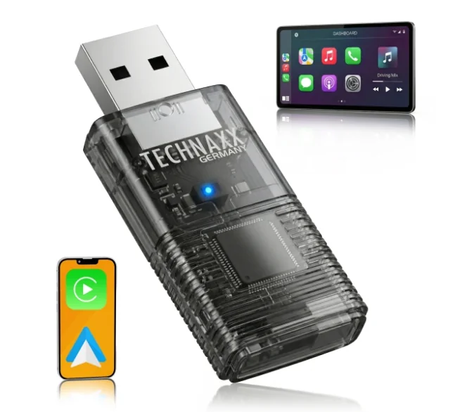 Technaxx TX-346 USB-Dongle in transparenter schwarzer Ausführung mit blauer Status-LED