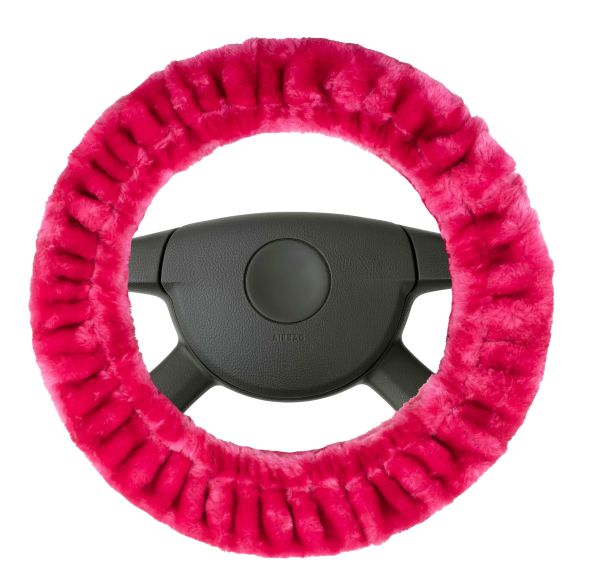 WALSER Lenkradhülle Teddy Plüsch, Vegane Lenkradhülle aus Kunstfell, pink