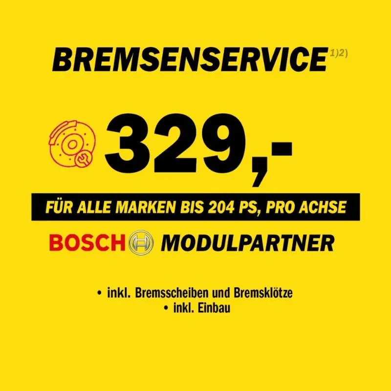 Angebot Bremsen ab 129, pro Achse