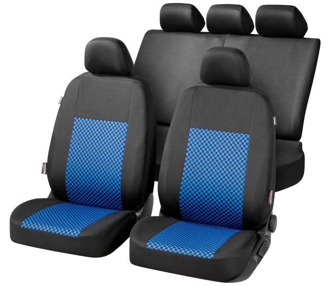 WALSER Autositzbezug Arran, PKW-Schonbezüge Komplettset schwarz/blau