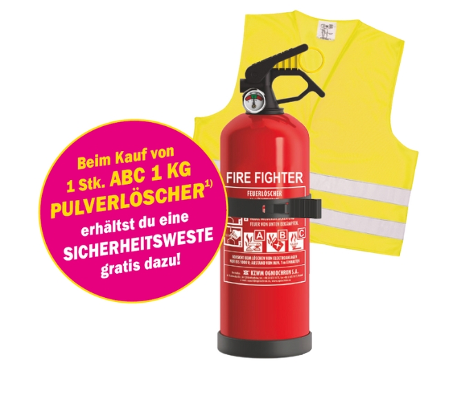 Pulverlöscher ABC 1 kg + 1 Sicherheitsweste Gratis