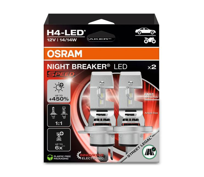 OSRAM NIGHT BREAKER LED SPEED H4 450, 12 V, 2er-Set