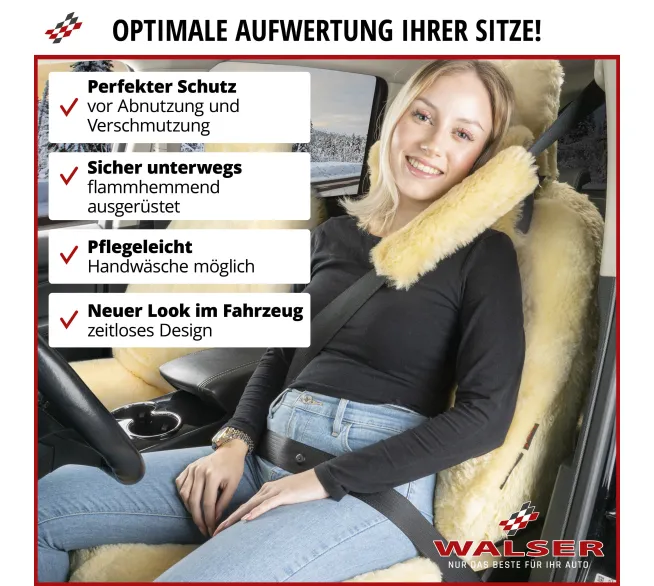 WALSER Autositzbezug Maya aus Lammfell für warmen Sitzkomfort im Auto