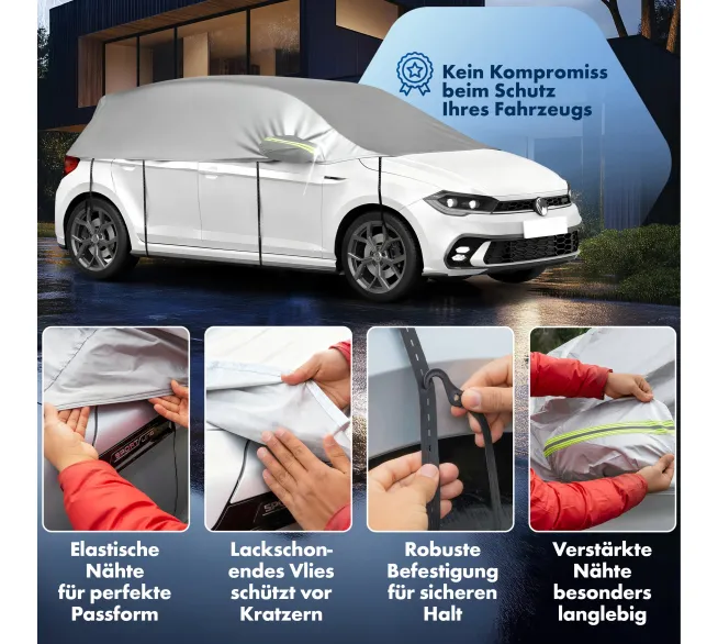WALSER All Weather Basic Halbgarage als Wetterschutz für Scheiben und Fahrzeugdach