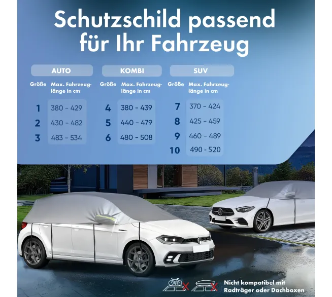 WALSER All Weather Basic Halbgarage als Wetterschutz für Scheiben und Fahrzeugdach