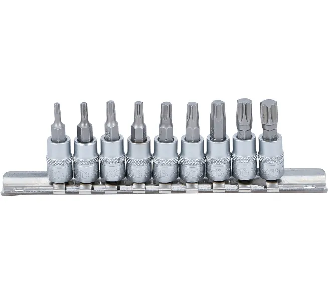 BGS technic Bit-Einsatz-Satz Antrieb Innenvierkant in der Produktansicht, als übersichtliches Werkzeugset für Werkstatt, Garage und Montage.