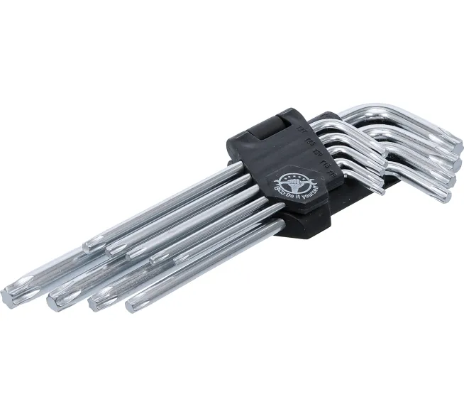 BGS technic Winkelschlüssel-Satz lang T-Profil in der Produktansicht, als übersichtliches Werkzeugset für Werkstatt, Garage und Montage.