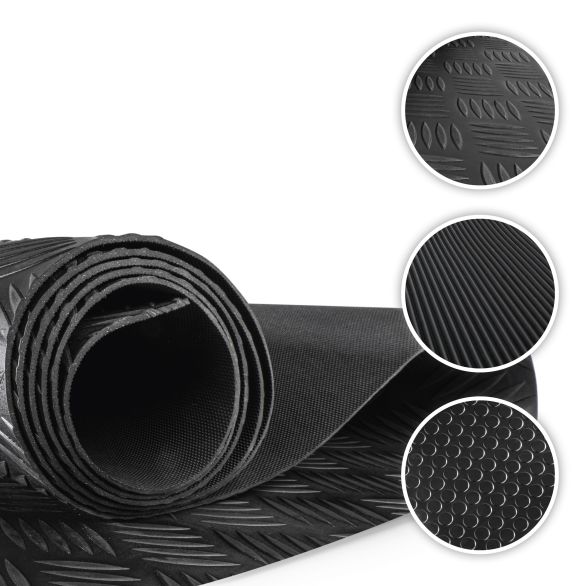 WALSER Gummimatte Odin, zuschneidbare Meterware geriffelt 100x100 cm schwarz