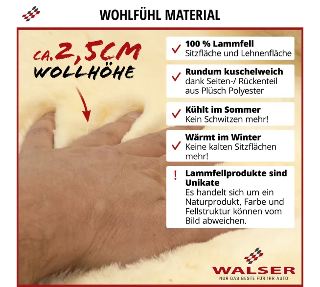 WALSER Autositzbezug Maya aus Lammfell für warmen Sitzkomfort im Auto