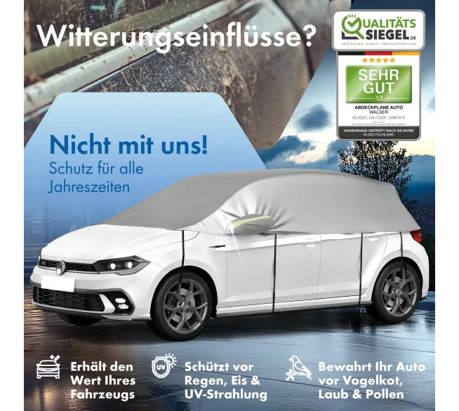 WALSER All Weather Basic Halbgarage als Wetterschutz für Scheiben und Fahrzeugdach