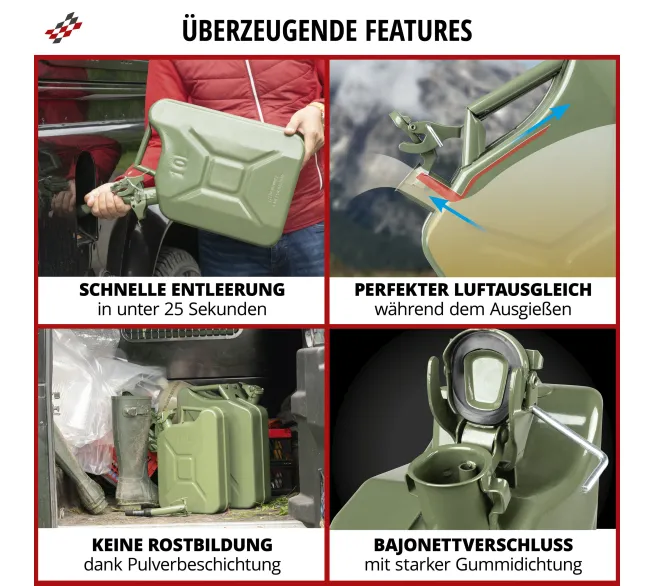 CARCOMFORT Kraftstoffkanister aus Metall mit 10 Liter Fassungsvermögen