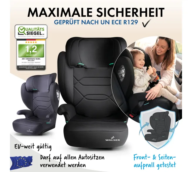 WALSER Kindersitzerhöhung Numa Safe für sicheres und bequemes Sitzen im Auto