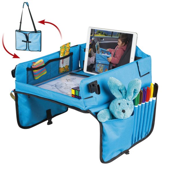 WALSER Kinder-Reisespieltisch-Auto mit Tablethalterung blau