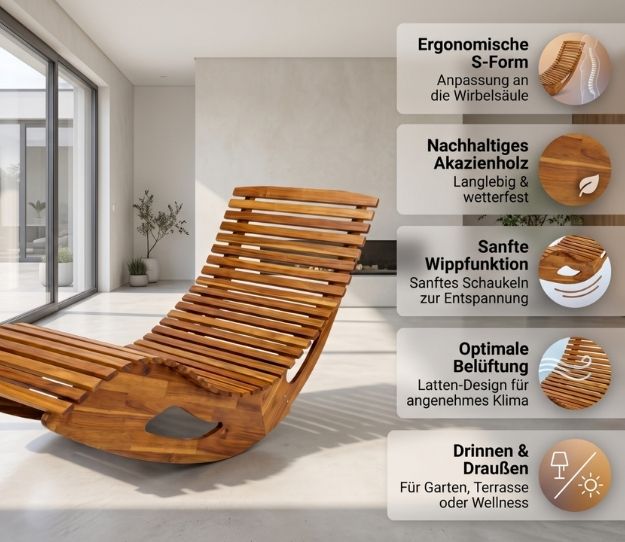 PRESTIGE Ergonomische Schwungliege Akazienholz