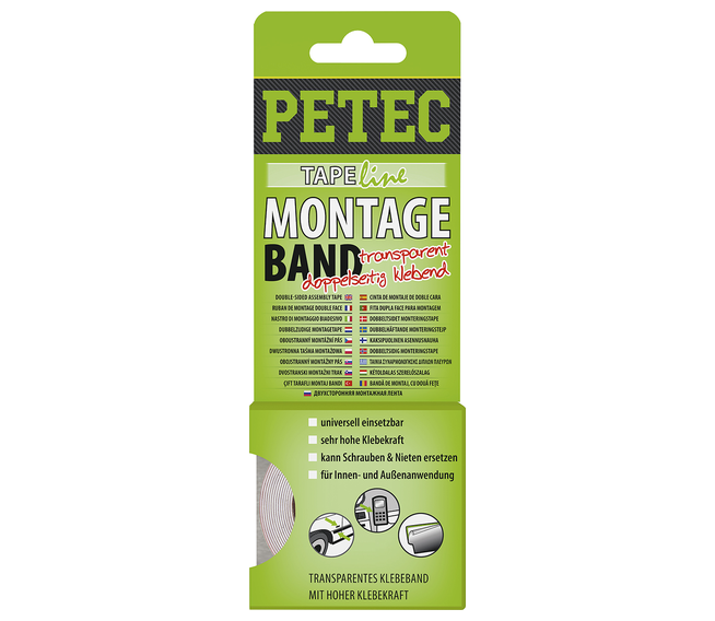 PETEC Montageband transparent 2 m x 19 mm x 0,2 mm