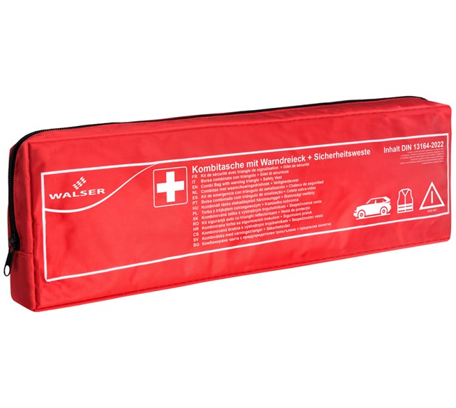 walser-kfz-verbandstasche-kombi-3-26265520 WALSER KFZ Verbandstasche rot nach DIN 13164:2022 inkl. Pannendreieck und Warnweste, Erste Hilfe Set Auto