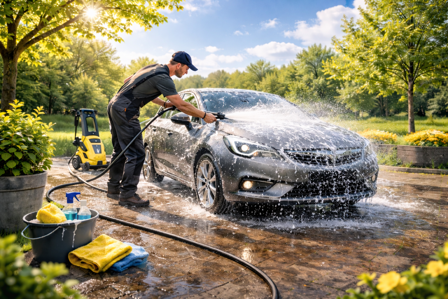 Auto waschen im Sonnensc