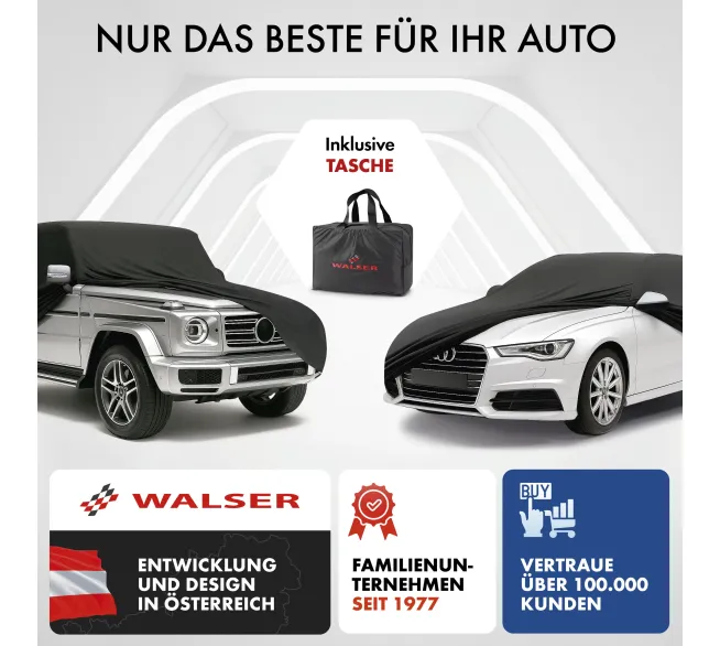 WALSER Indoor Stretch Basic Autoabdeckung als Staubschutz für Fahrzeuge in der Garage