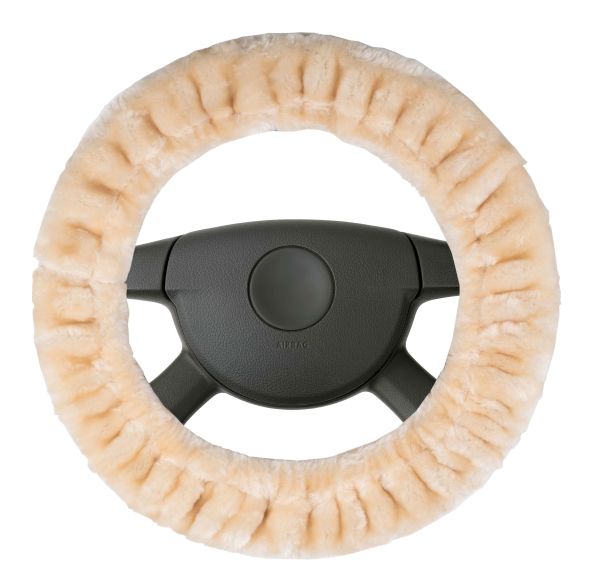 WALSER Lenkradhülle Teddy Plüsch, Vegane Lenkradhülle aus Kunstfell beige
