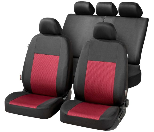 WALSER Autositzbezug Belmont, PKW-Schonbezüge Komplettset schwarz/rot