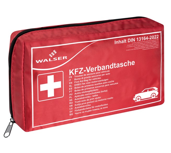 walser-kfz-verbandstasche-26265513 WALSER KFZ Verbandstasche rot nach DIN 13164:2022, Auto-Verbandstasche, Notfall-Set Auto rot