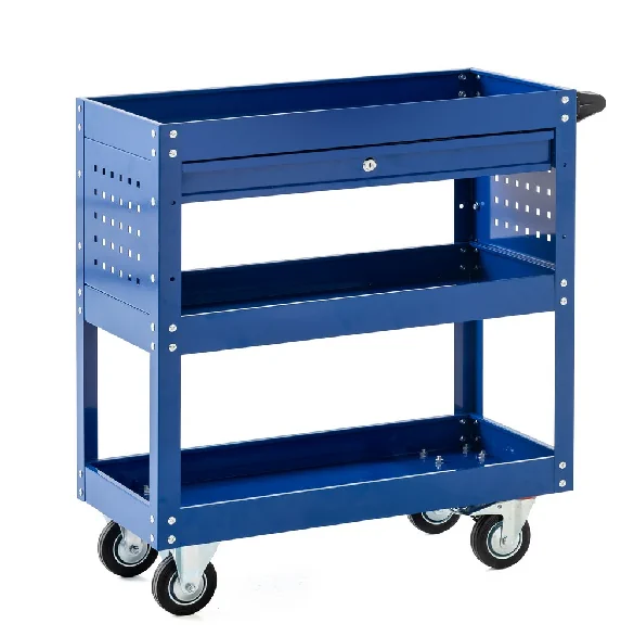 PRESTIGE Werkzeugrollwagen mit 3 Ablagen verschließbare Schublade 70x35x66cm blau